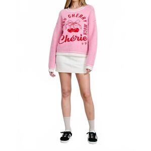 NEW FLAT WHITE love you cherry much sweater top in pink